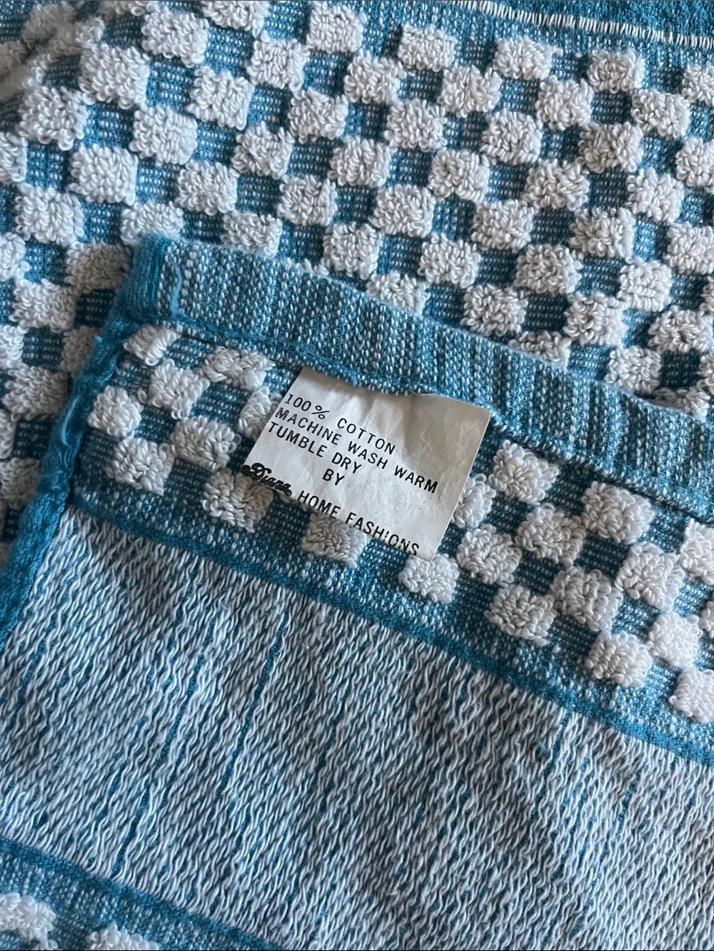 Vintage Blue & White Hobnail Kitchen Towel | 1970s Popcorn Terry Cottagecore